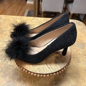 Elegant Black Women's Heels with Feather Detail